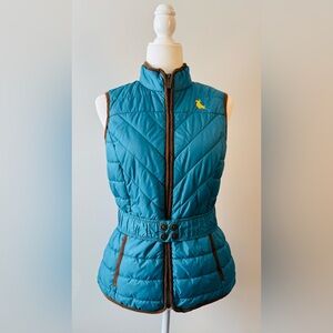 Women’s Piel De Toro Teal Quilted Puffer Belted Vest with Brown Trim Size M